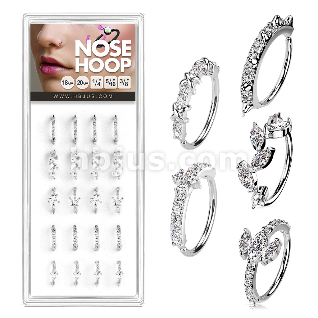 20 Pcs Pre Loaded Mixed Styles CZ Paved Nose Hoop Rings Pack (5 Styles X 4 Pcs) - Image 3