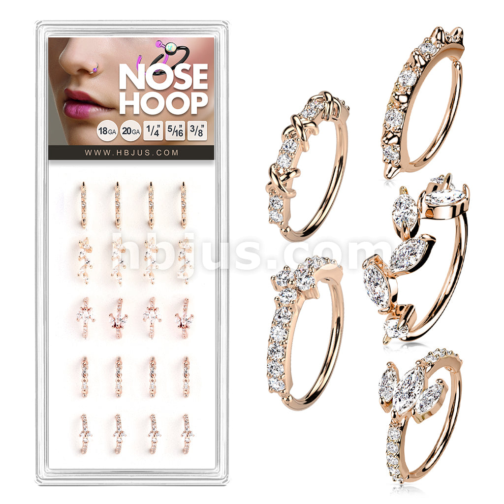 20 Pcs Pre Loaded Mixed Styles CZ Paved Nose Hoop Rings Pack (5 Styles X 4 Pcs) - Image 5