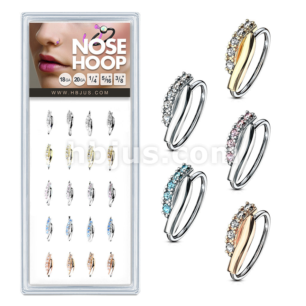 20 Pcs Pre LoadedLined CZ Set Twisted Bar 316L Surgical Steel Nose Hoop Rings Pack (5 Colors x 4 Pcs)