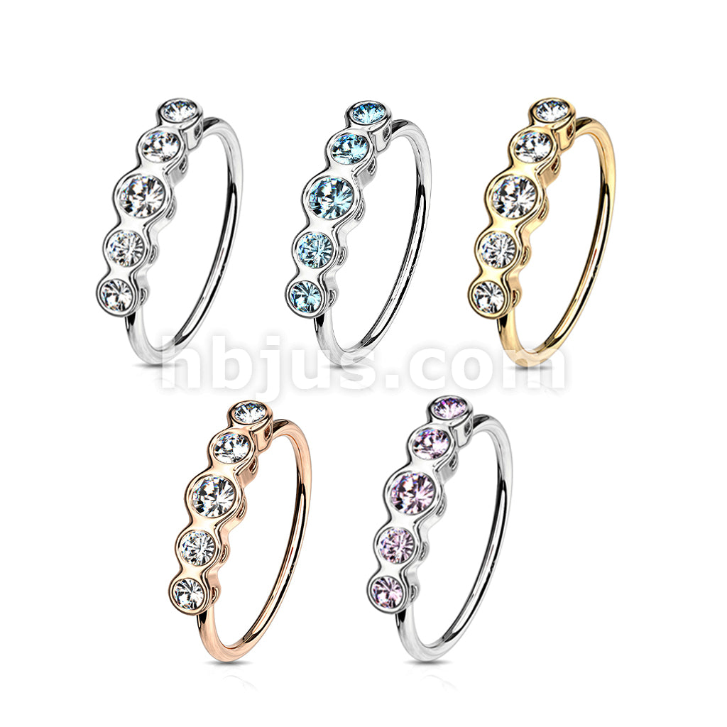 20 Pcs Pre Loaded 5-Round CZ Out Facing Nose Hoop Rings Pack (5 Colors X 4 Pcs) - Image 2
