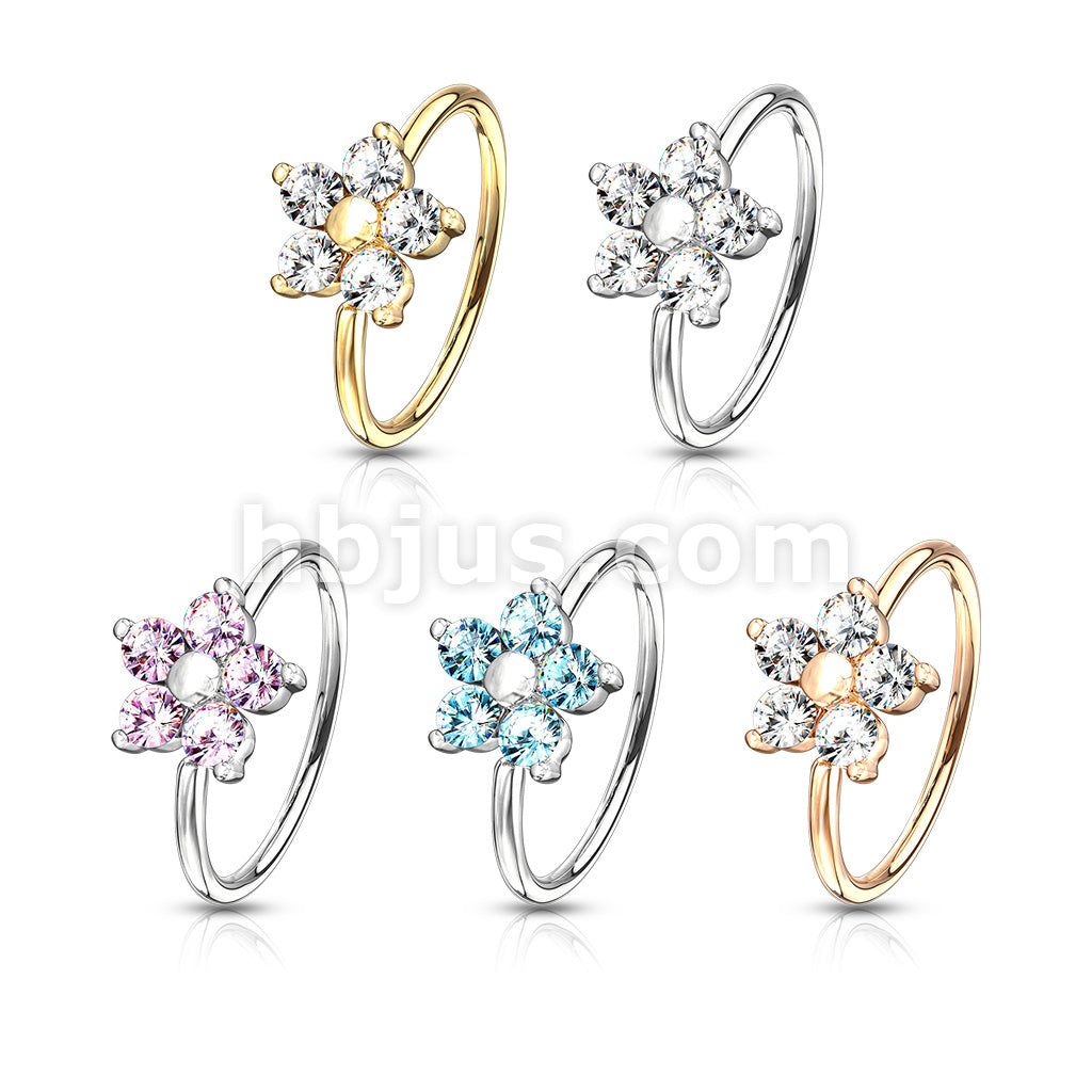 20 Pcs Pre Loaded CZ Flower Nose Hoop Rings Pack (5 Colors X 4 Pcs) - Image 2