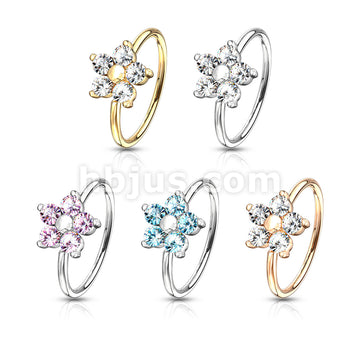 20 Pcs Pre Loaded CZ Flower Nose Hoop Rings Pack (5 Colors X 4 Pcs) - Image 2
