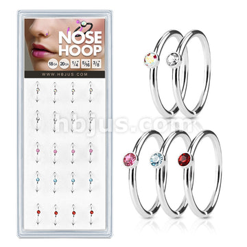 20 Pcs Pre Loaded Mixed Colo Stone Set 316L Surgical Steel Nose Hoop Rings Pack