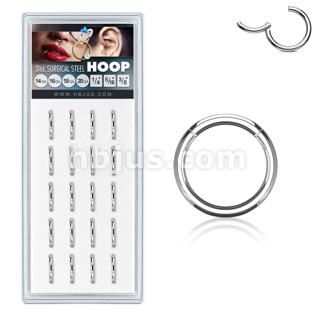 20 Pcs Pre Loaded 316L Surgical Steel Hinged Seamless Hoop Rings