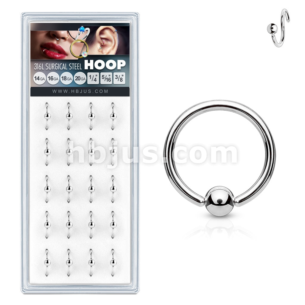 20 Pcs Pre Loaded 316L Surgical Steel Fixed Ball Hoop Rings Pack