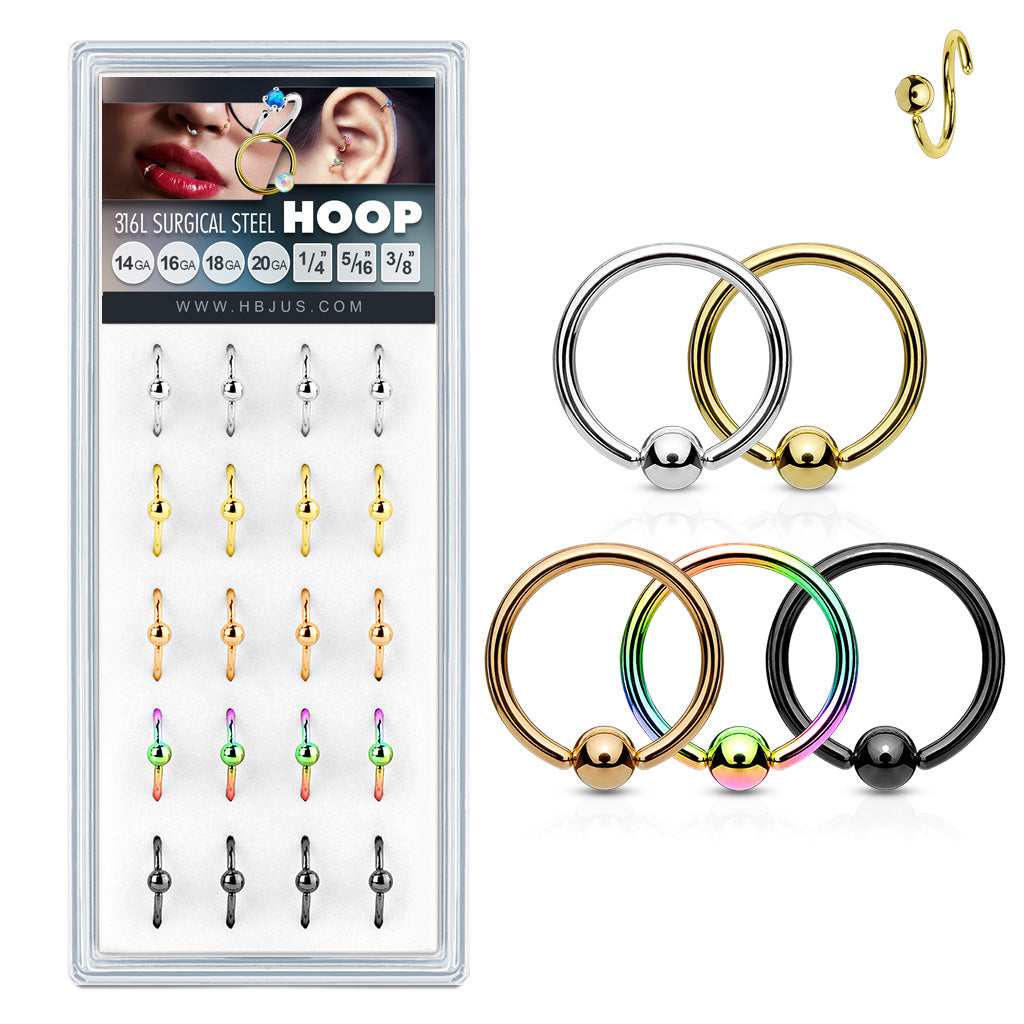 316L Surgical Steel Ion PlatedFixed Ball Hoop Rings