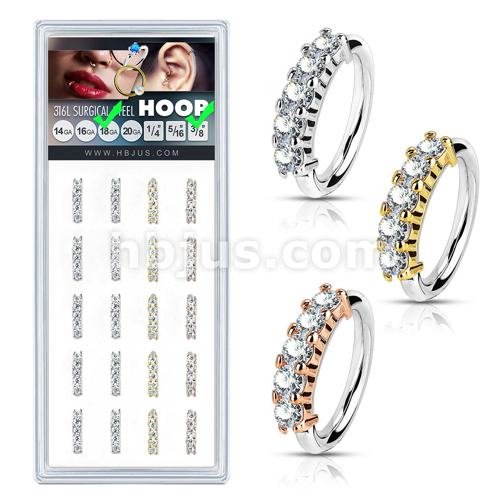 20 Pcs Pre Loaded Perfectly Annealed Bendable 5 Lined CZ 316L Surgical Steel Hoop Ring Pack