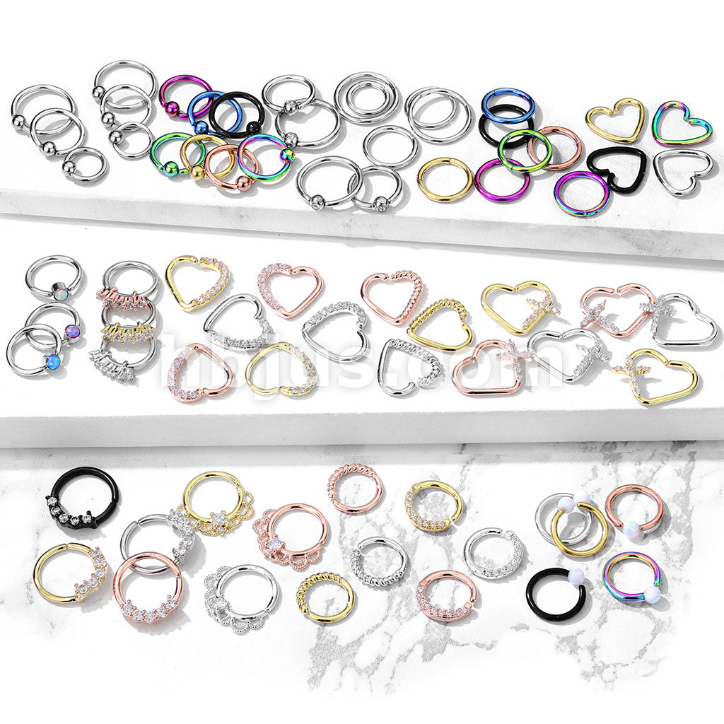 Starter Pack 352 Pcs 316L Surgical Steel  Hoops Pre Assorted Best Sellers for Cartilage, Tragus, Nose Septum and More