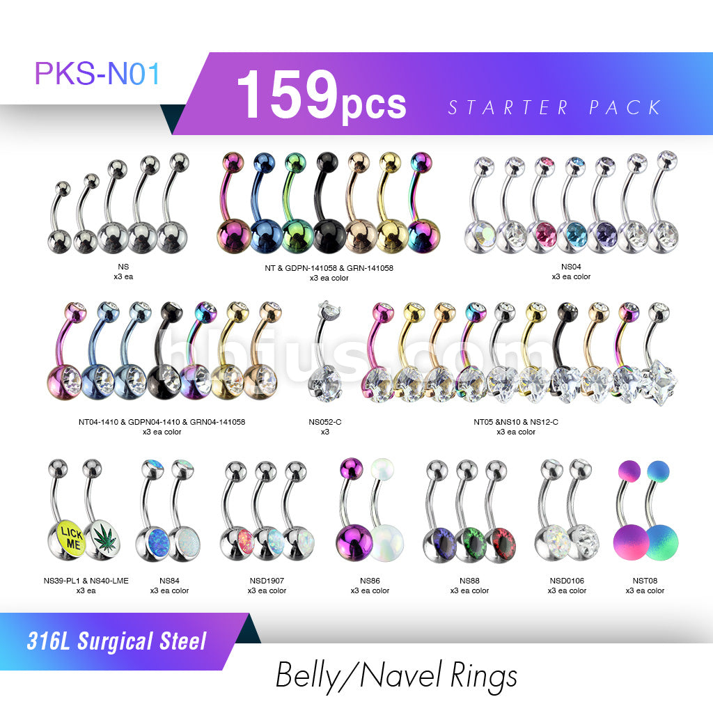 Starter Pack 159pcs 316L Surgical Steel Belly/Navel Rings Pre Assorted Best Sellers - Image 2