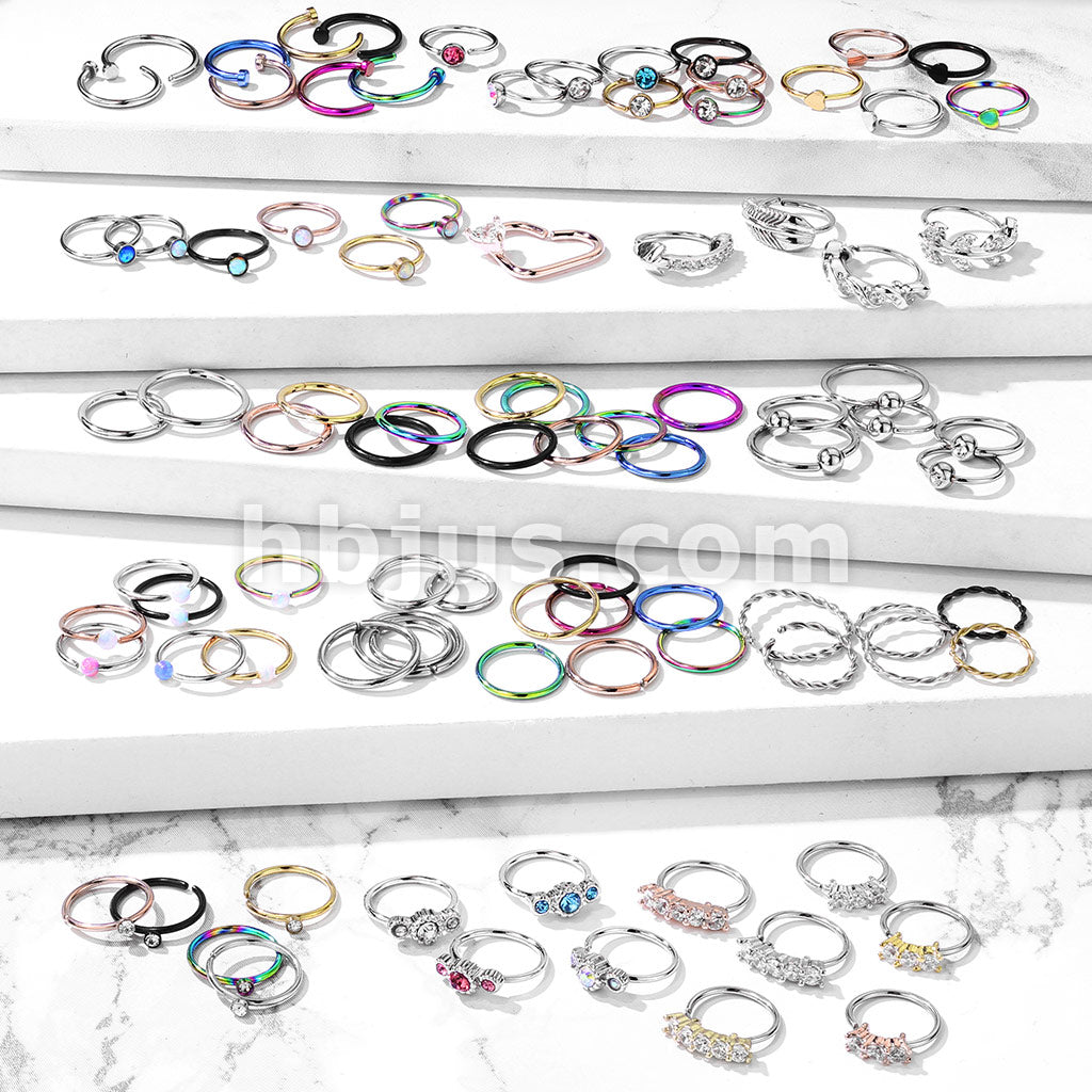 Starter Pack 384 Pcs 316L Surgical Steel Nose Hoops Pre Assorted Best Sellers