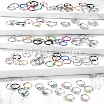 Starter Pack 384 Pcs 316L Surgical Steel Nose Hoops Pre Assorted Best Sellers