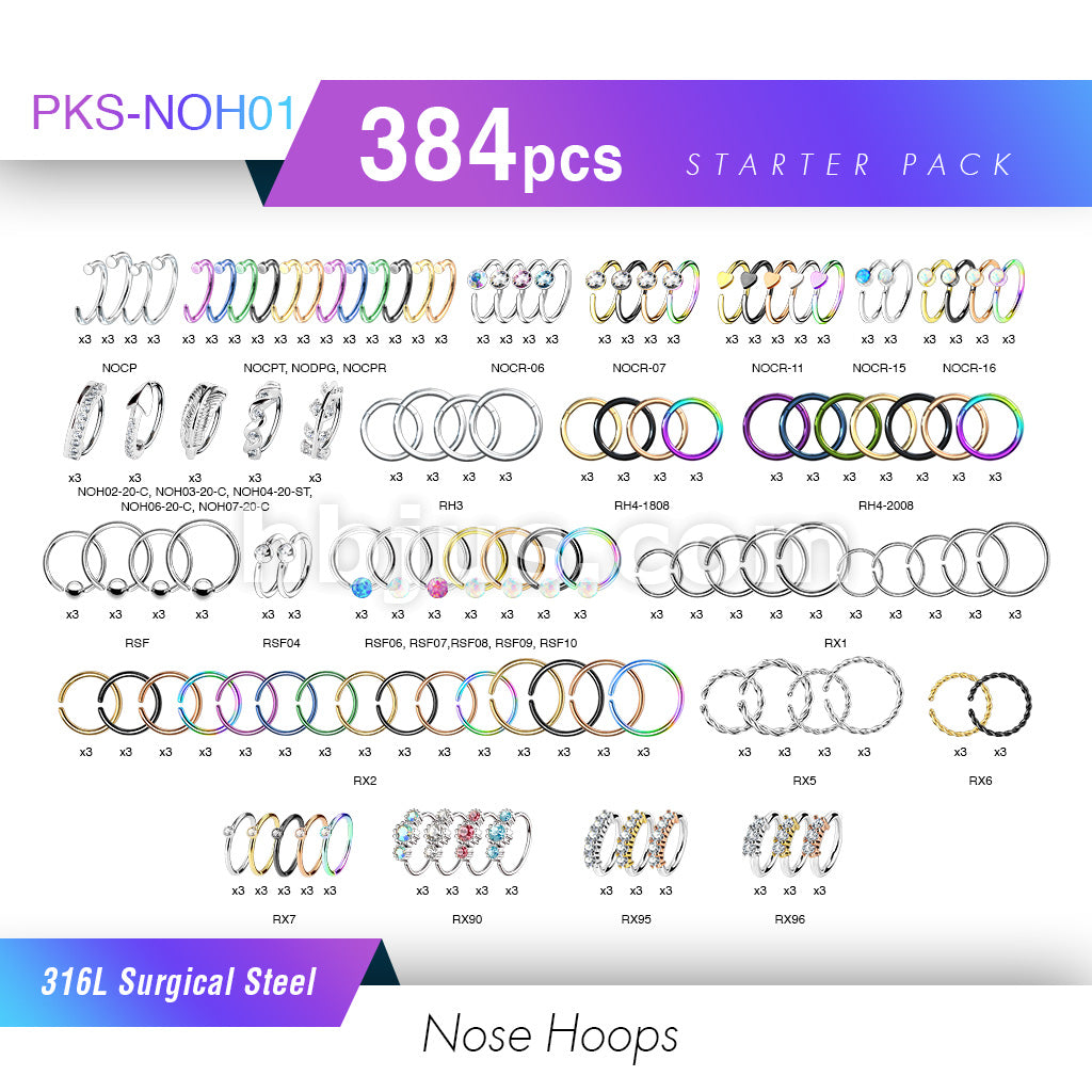Starter Pack 384 Pcs 316L Surgical Steel Nose Hoops Pre Assorted Best Sellers - Image 2