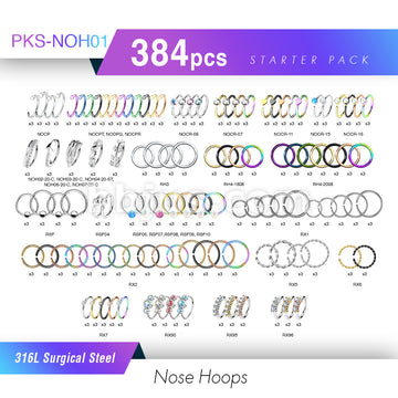 Starter Pack 384 Pcs 316L Surgical Steel Nose Hoops Pre Assorted Best Sellers - Image 2