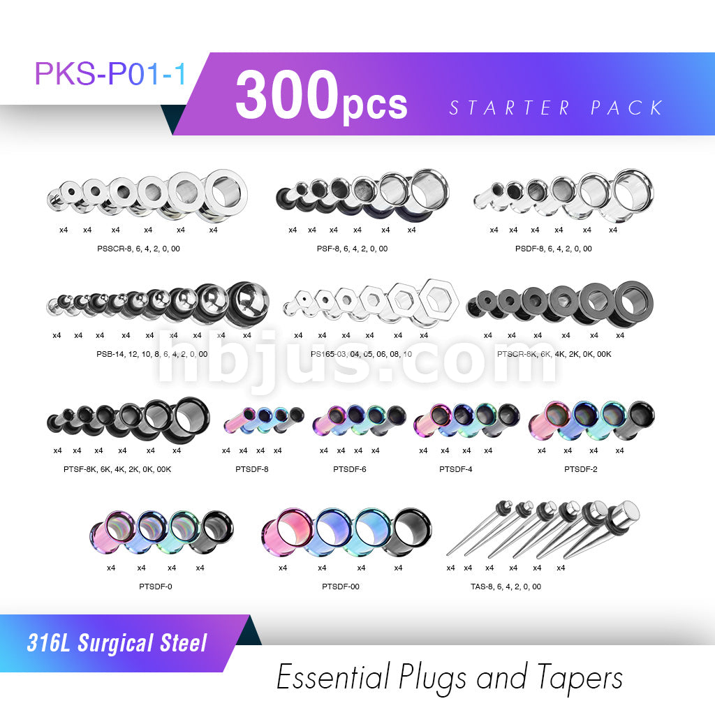 Starter Pack 300 Pcs 316L Surgical Steel Essential Plugs and Taper Pre Assorted Best Sellers - Image 2