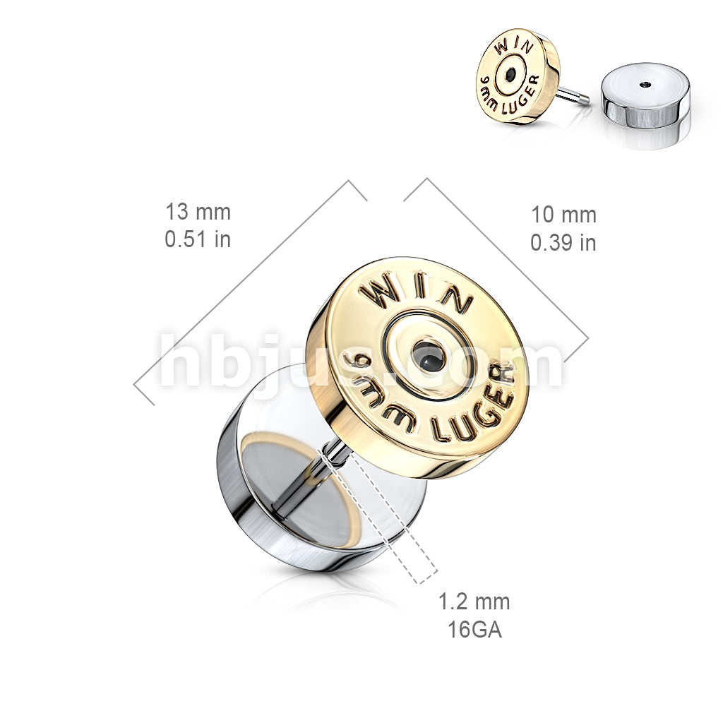 316L Surgical Steel Bullet Gold IP 16 Gauge 316L Surgical Steel Fake Plugs - Image 2
