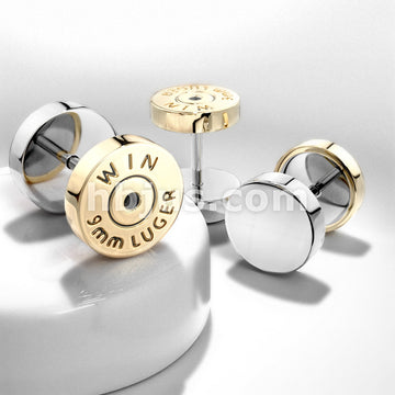 316L Surgical Steel Bullet Gold IP 16 Gauge 316L Surgical Steel Fake Plugs - Image 3