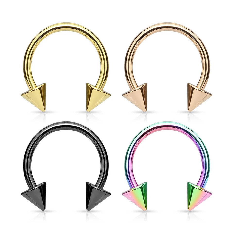PVD Over 316L Surgical Steel Horseshoe, Circular Barbells with Spike Ends