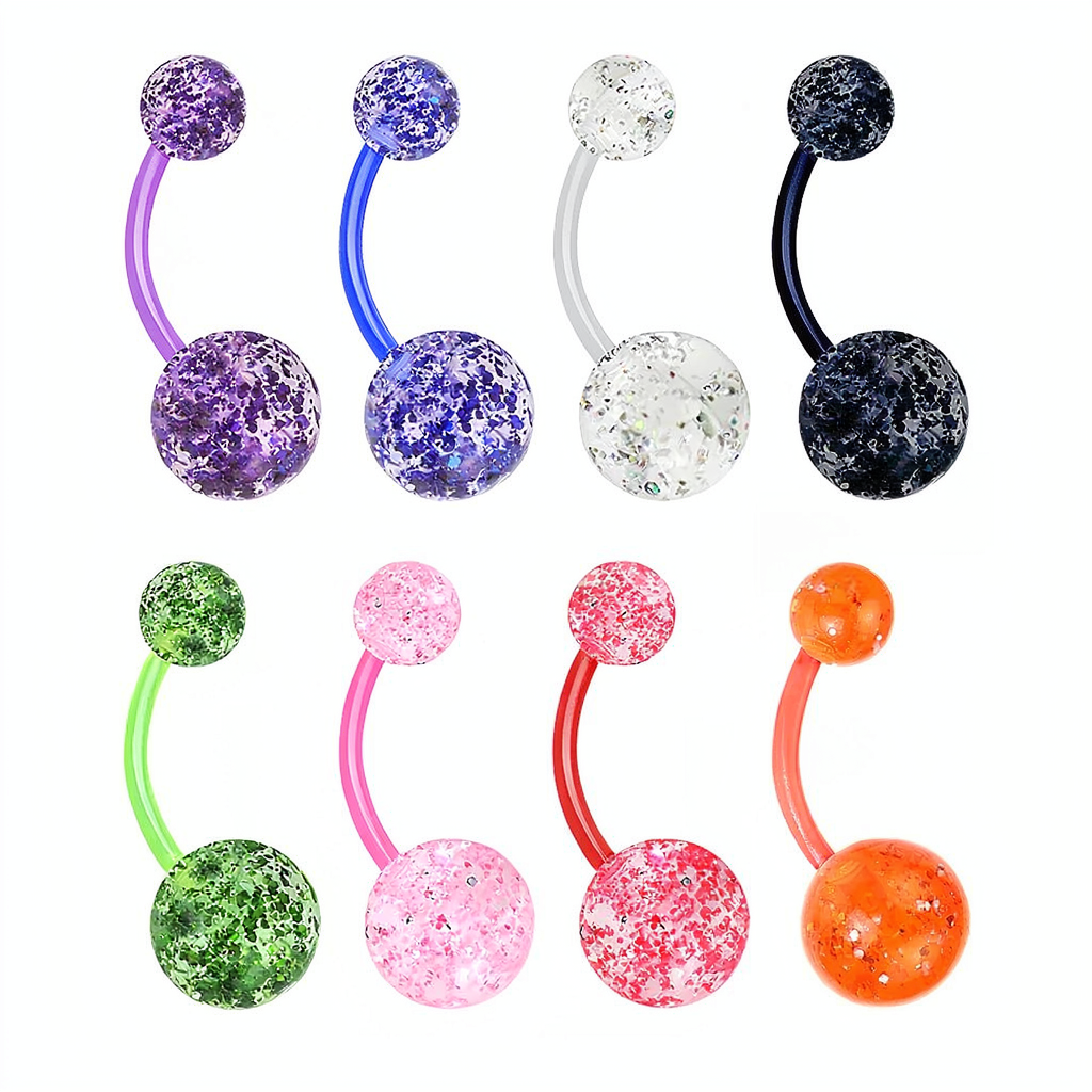 Pack Bioflex Belly Rings With Ultra Glitter Acrylic Balls