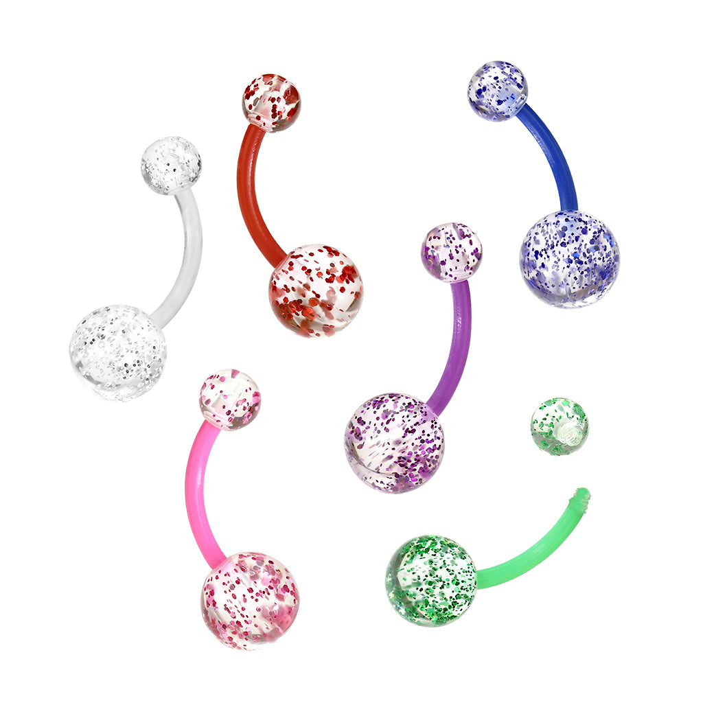 Pack Bioflex Belly Rings With Ultra Glitter Acrylic Balls