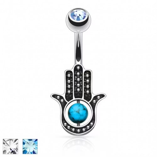 Pack Hamsa Hand with Turquoise 316L Surgical Steel Navel Ring