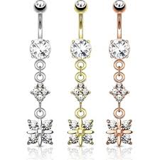 Pack Paved Diamond with 4 Quadrant CZ Drop Dangle 316L Surgical Steel Navel Belly Ring