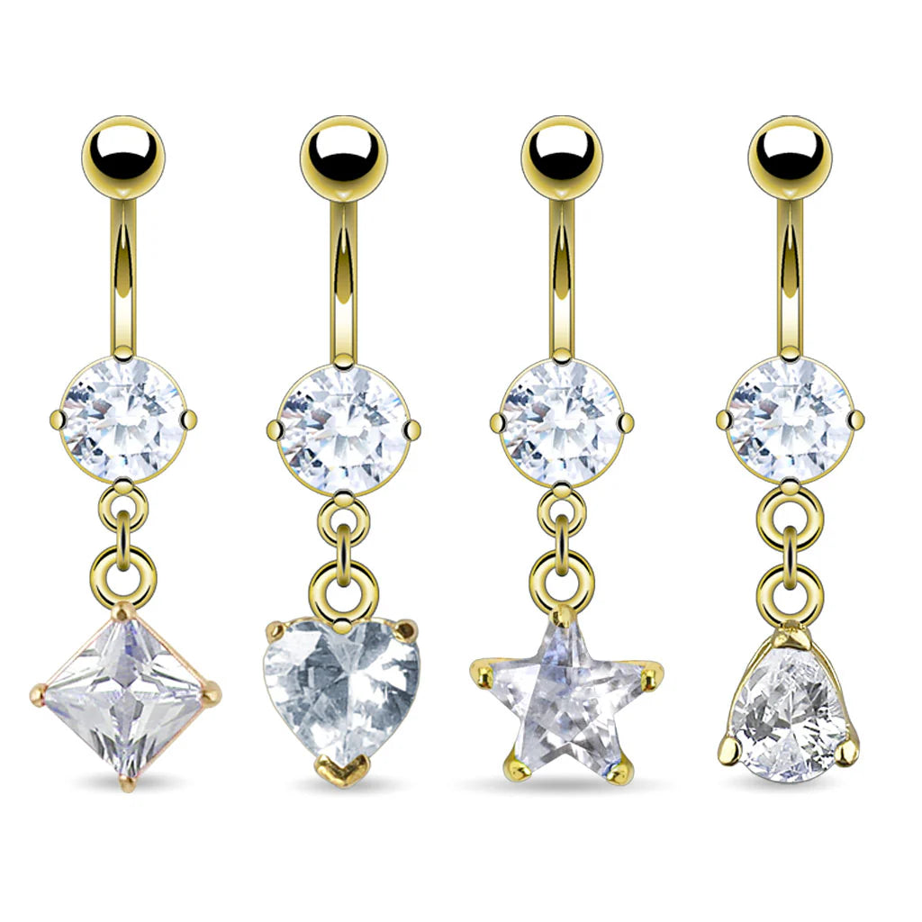 Pack of CZ Dangle 14kt Gold Plated Belly Button Ring