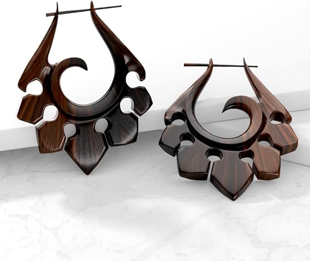 Pair of Organic Hand Carved Sono Wood Tribal Ornament Stirrup Hanger...