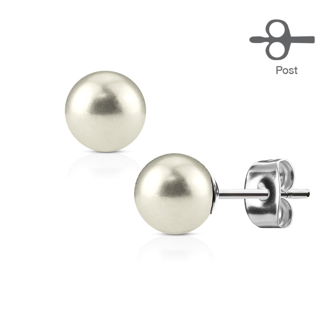 Pair of Pearl Set 316L Surgical Steel Post Ear Stud Rings