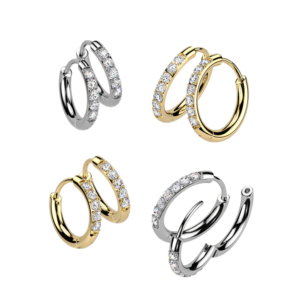 Pair of Titanium Hinged Hoop Earrings With CNC Set Moissanite