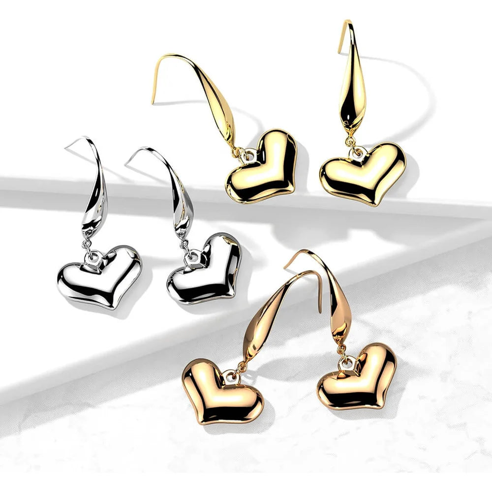 Pair of 316L Stainless Steel Heart Dangle Hook Earrings