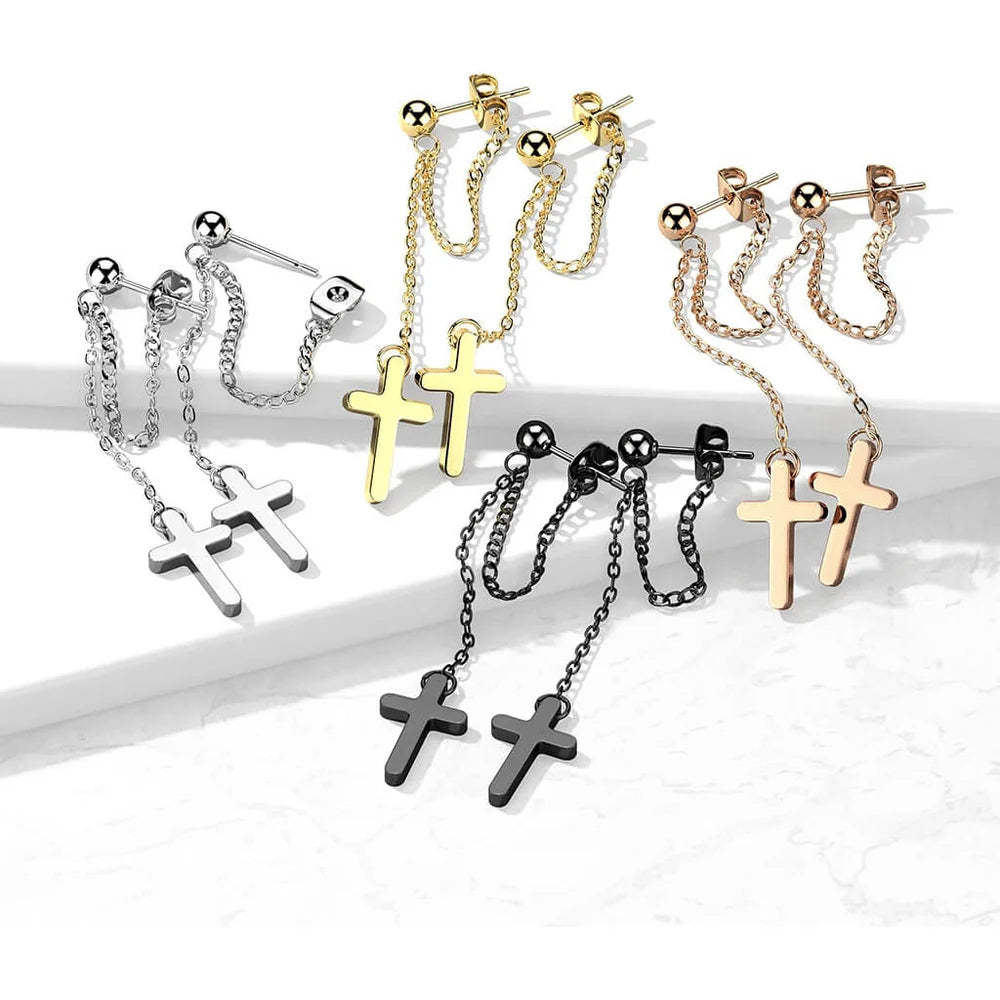 Pair of 316L Surgical Steel Ball Stud Earrings with Chain Link and...