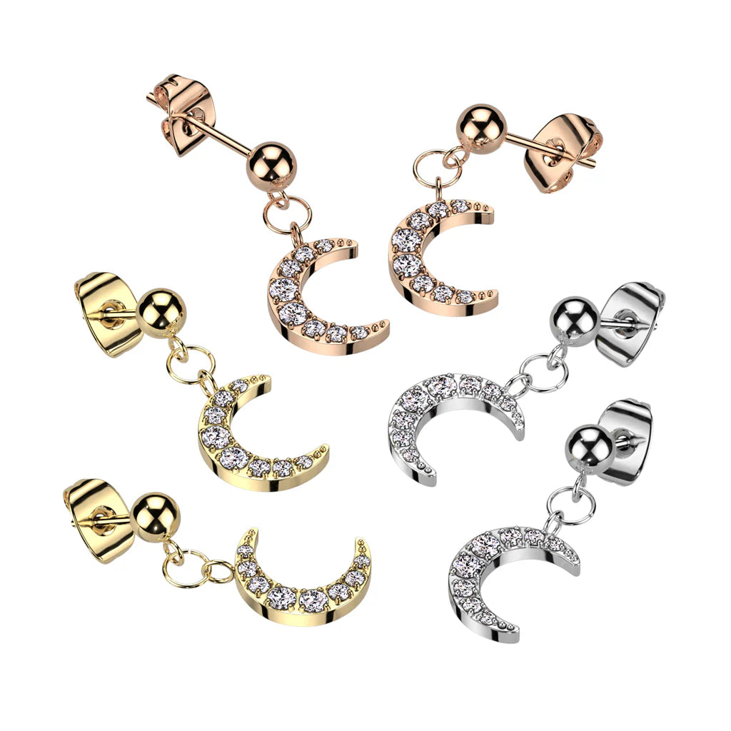 Pair of 316L Surgical Steel Ball Stud Post Earrings With Crescent Moon...