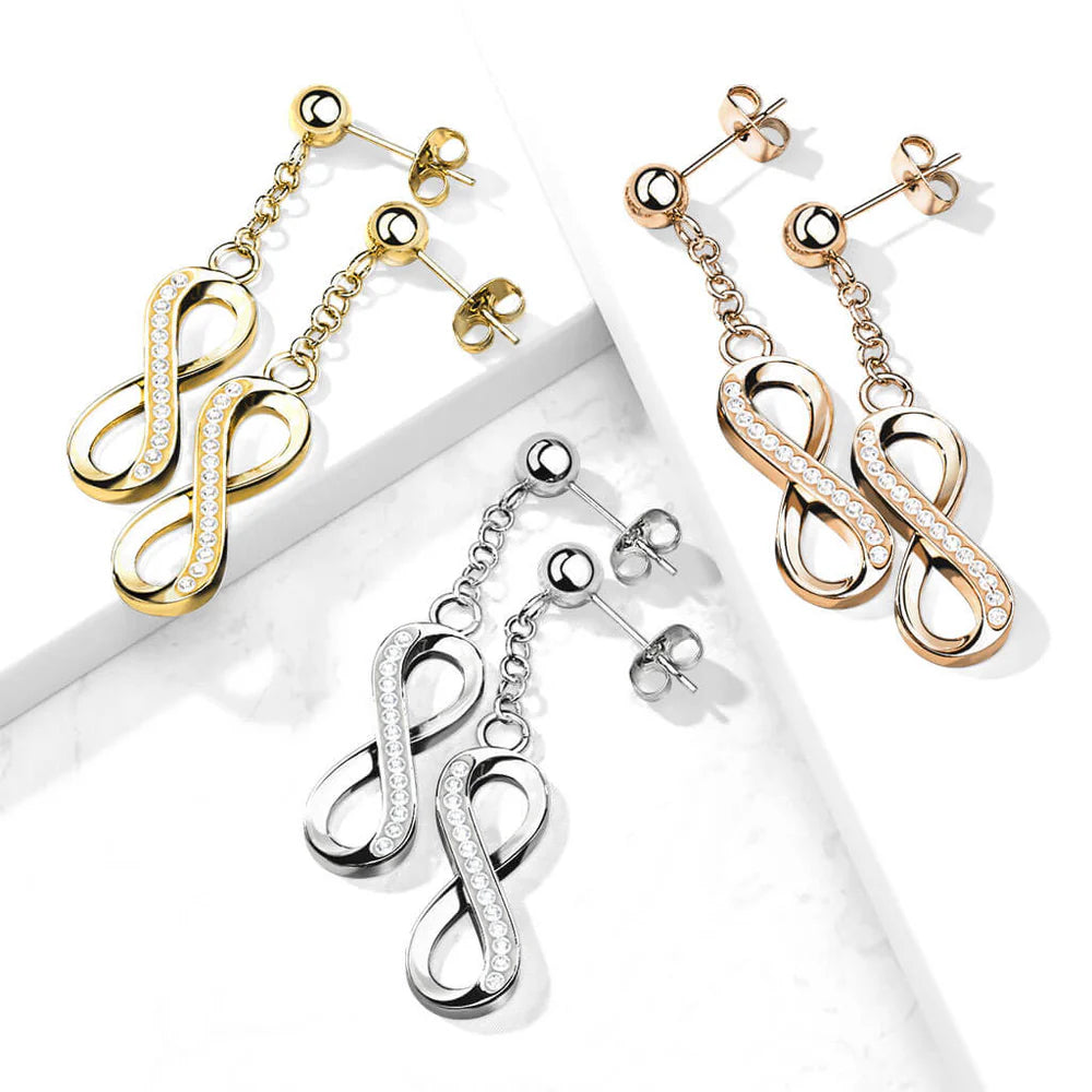 Pair of 316L Surgical Steel Ball Stud Post Earrings with Dangling CZ...