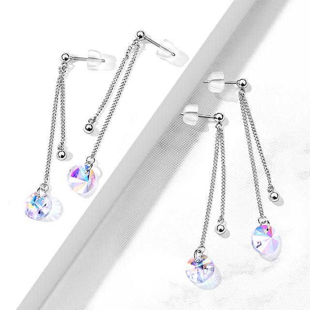 Pair of 316L Surgical Steel Earrings with Double Chain and...