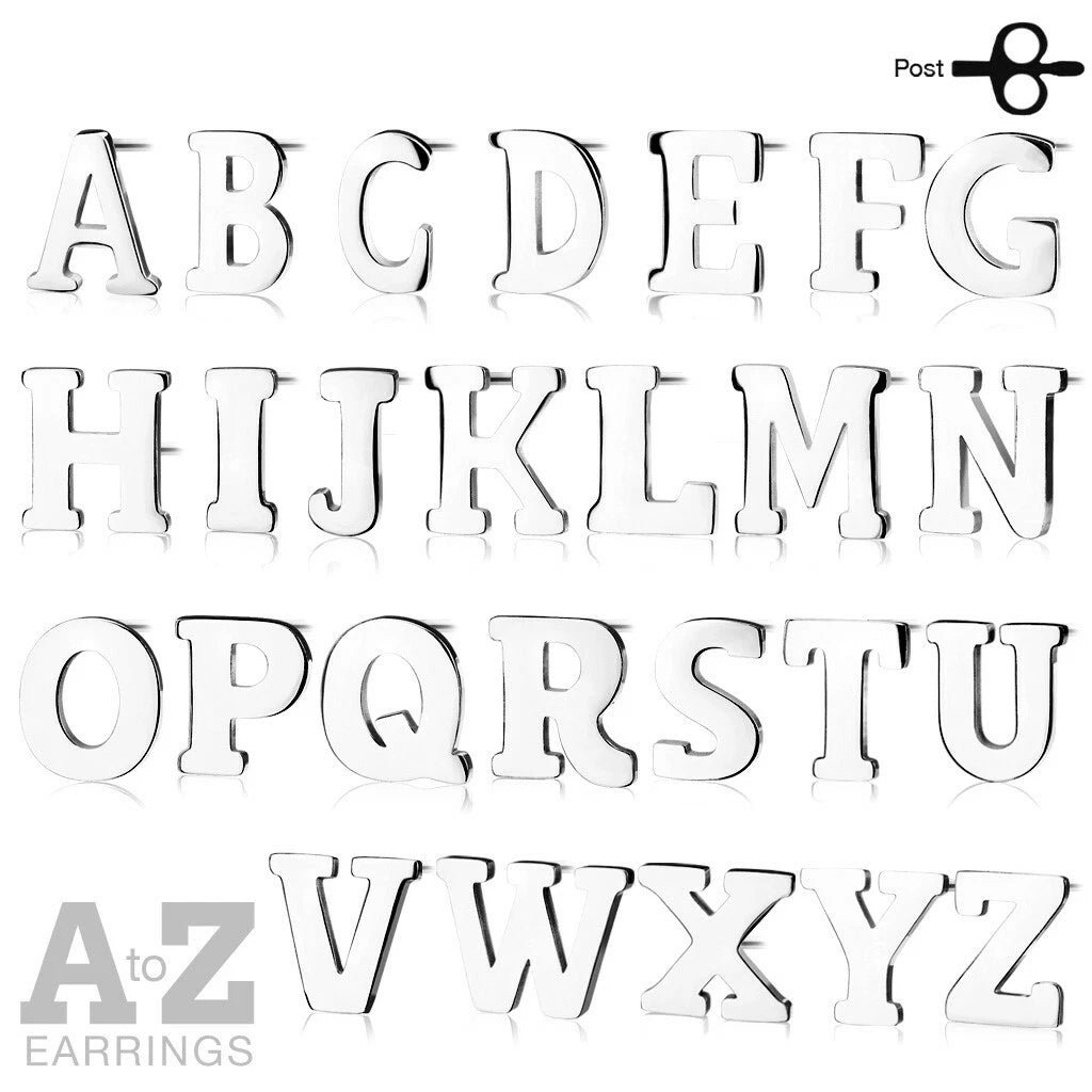 Pair of Alphabet Initial 316L Stainless Steel Earrings (26 Alpahabet Pairs X 2)