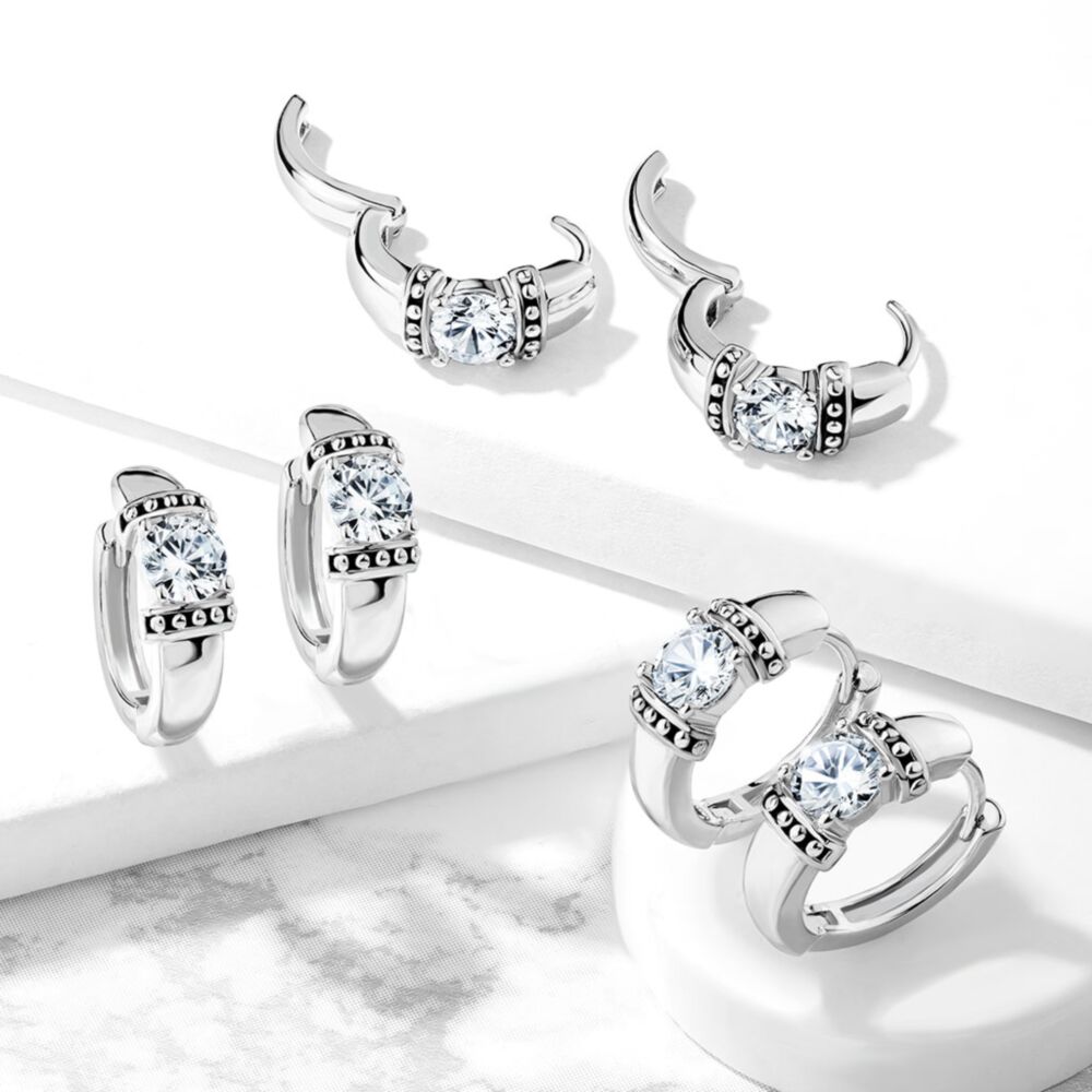 Pair of Antique Silver Plated Prong Set Round CZ 316L Stainless Steel...