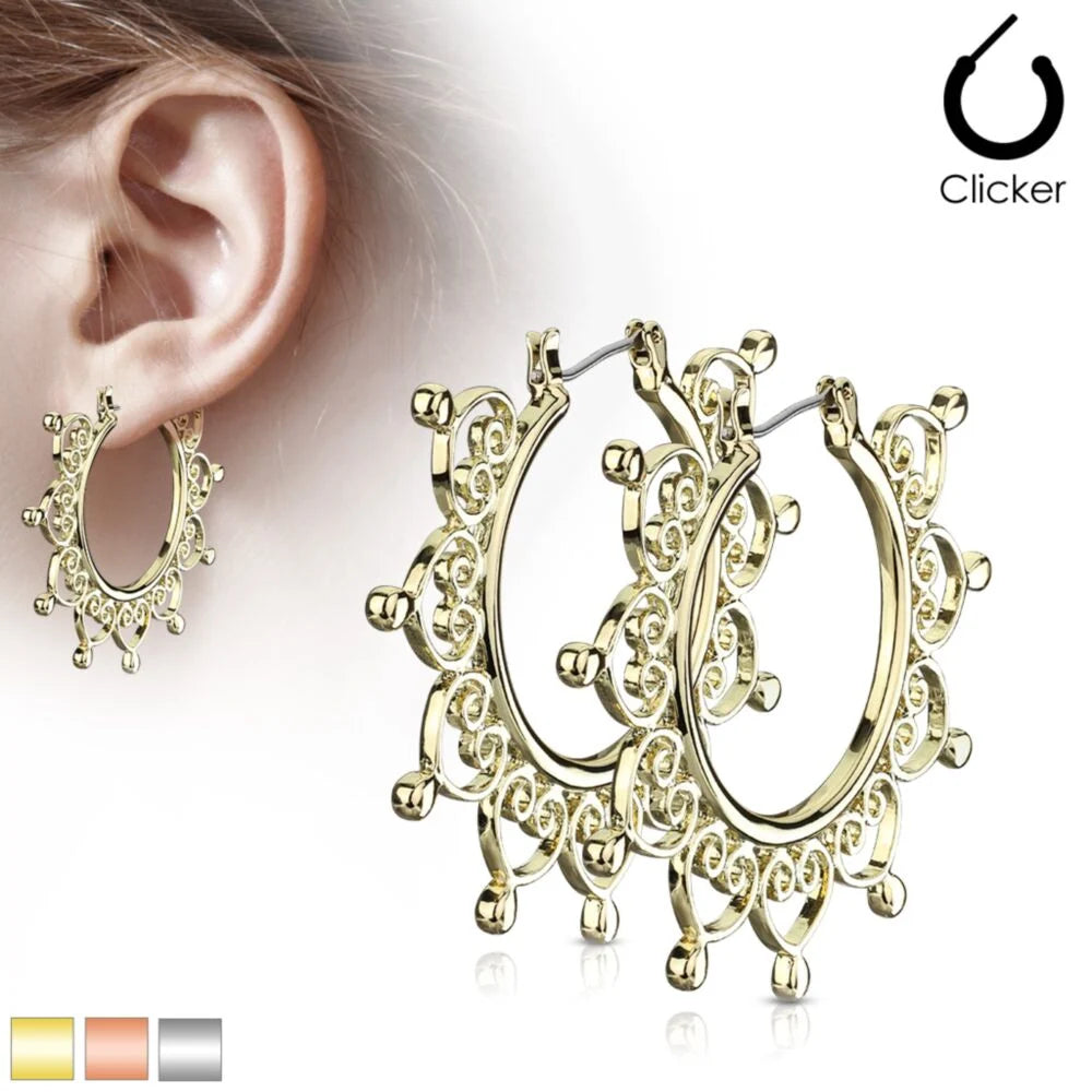 Pair of Heart Filigree Large Hoop Earrings