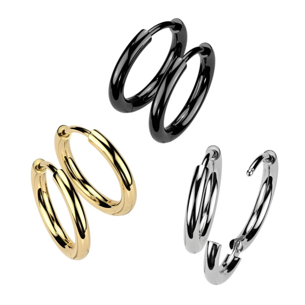 Pair of Implant Grade Titanium 2mm Thick Hinged Plain Round Hoop Earrings