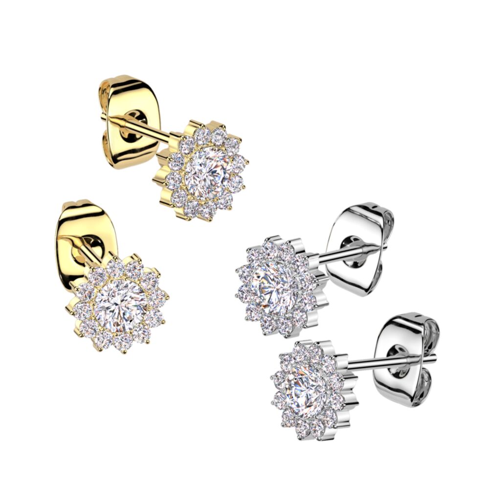 Pair of Implant Grade Titanium CZ Flower Earrings