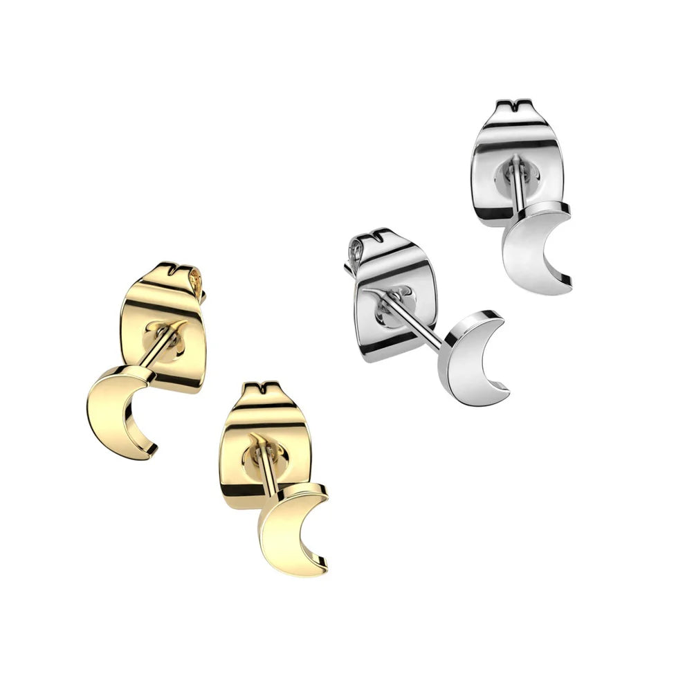 Pair of Implant Grade Titanium Earring Stud With Flat Crescent Moon Shaped Top