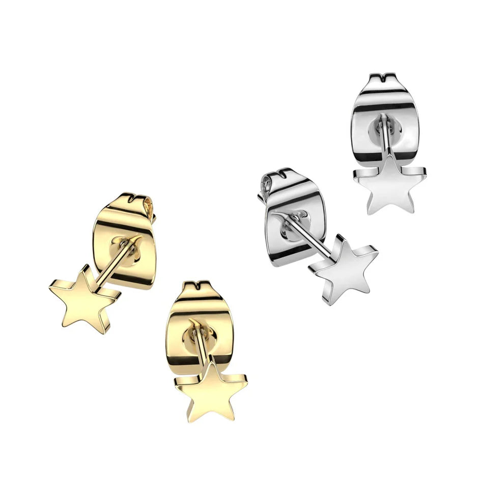 Pair of Implant Grade Titanium Earring Stud With Flat Star Shaped Top