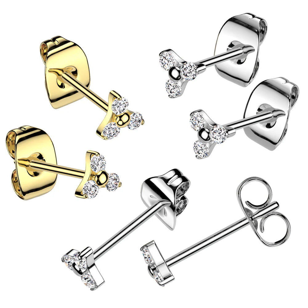 Pair of Implant Grade Titanium Prong Set Earrings With Trinity CZ