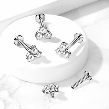 Pearl Prong Set Triangle Top on Internally Threaded 316L Surgical Steel...