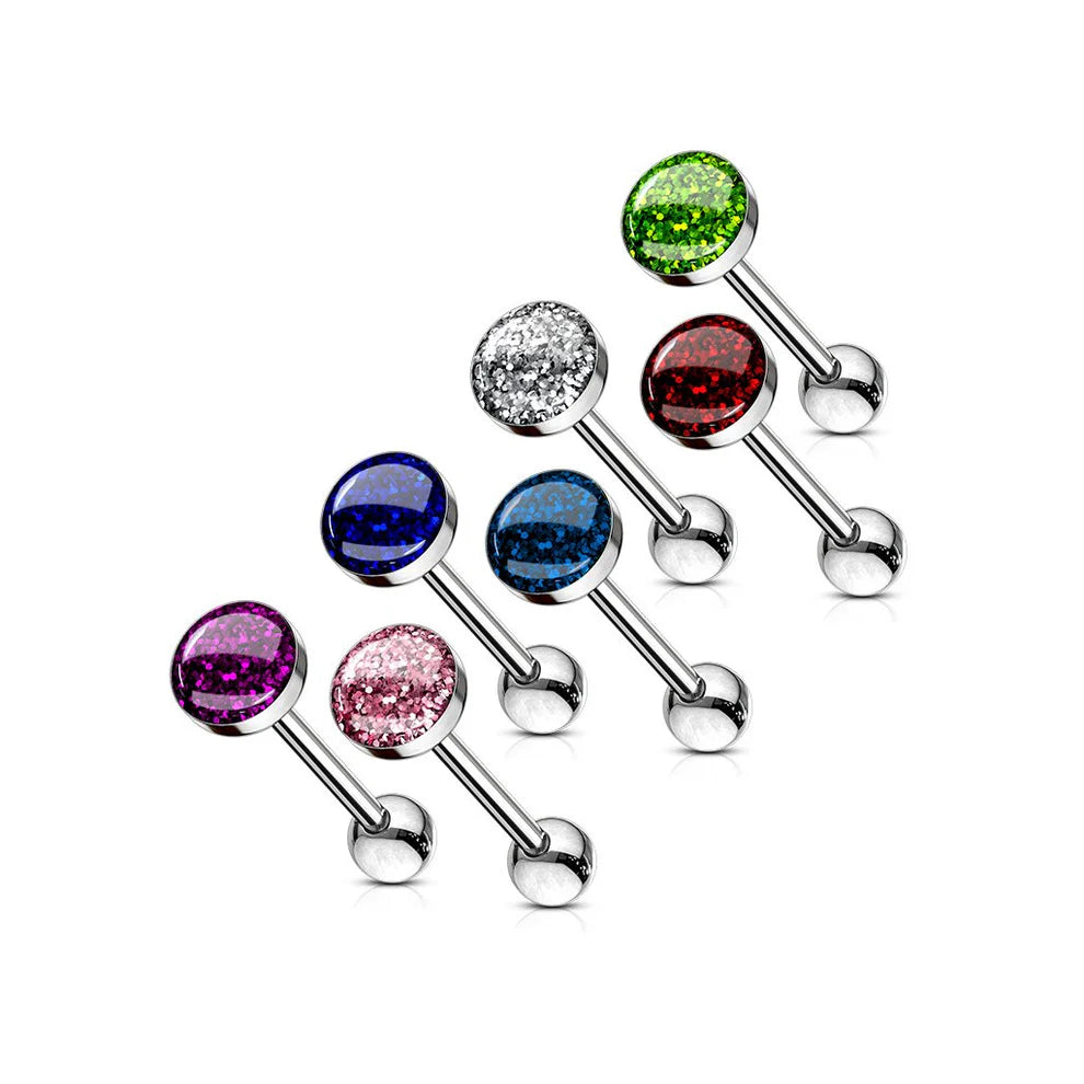Phosphor Glitter Epoxy Dome Top Barbell 316L Surgical Steel
