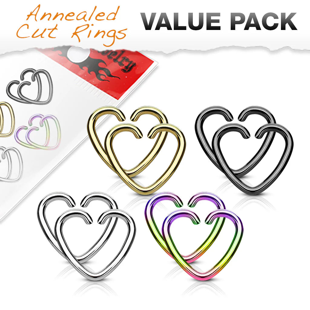 Plated Heart Cut Rings 316L Surgical Steel for Cartilage/Tragus/Daith and More