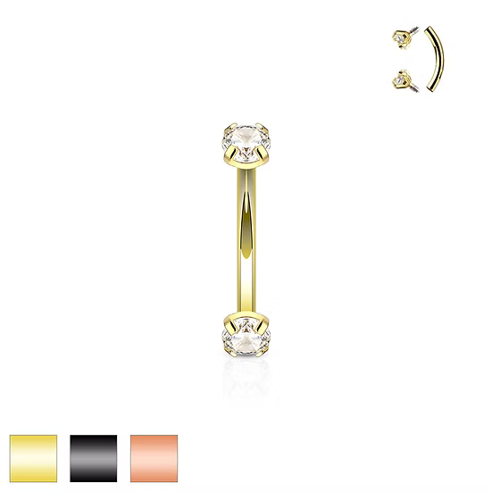 Plated Prong Set Clear CZ Internally Threaded 316L Surgical Steel...