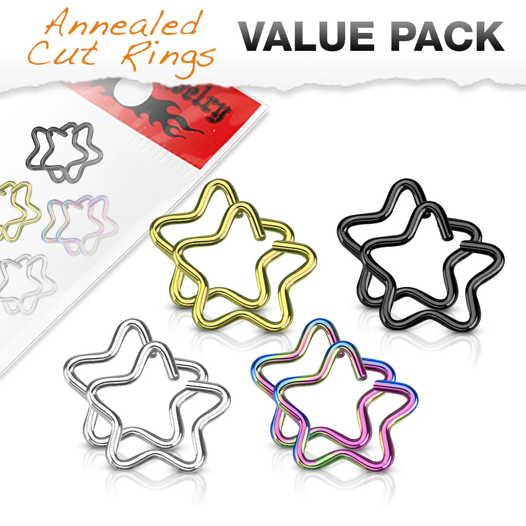 Plated Star Cut Rings 316L Surgical Steel for Cartilage/Tragus/Daith and More