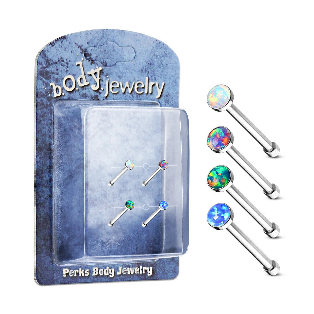 Pre Packaged Opal Set 316L Surgical Steel Nose BoneStud Rings Bonus