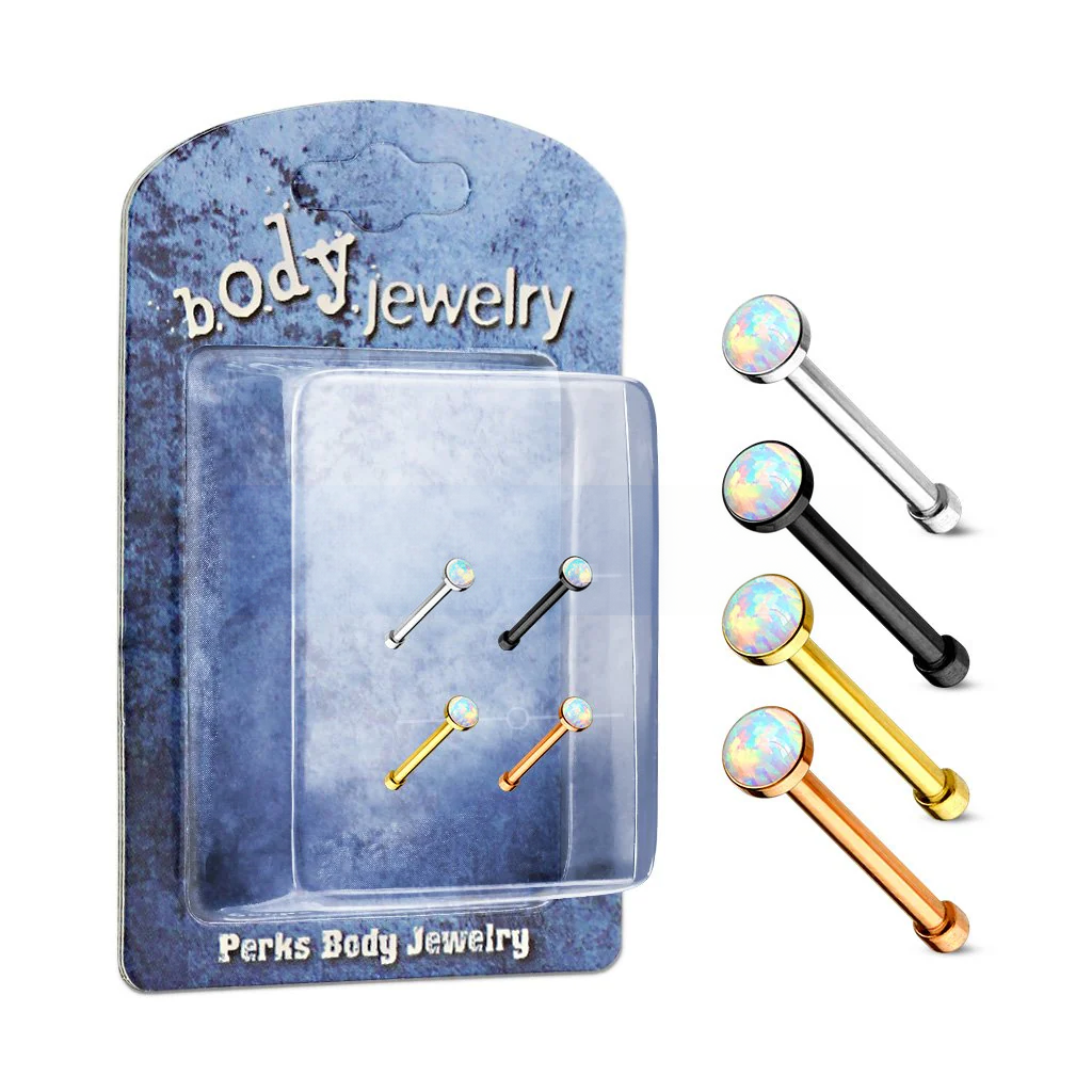 Pre Packaged Opal Set IP Over 316L Surgical Steel Nose Bon Stud Rings Bonus
