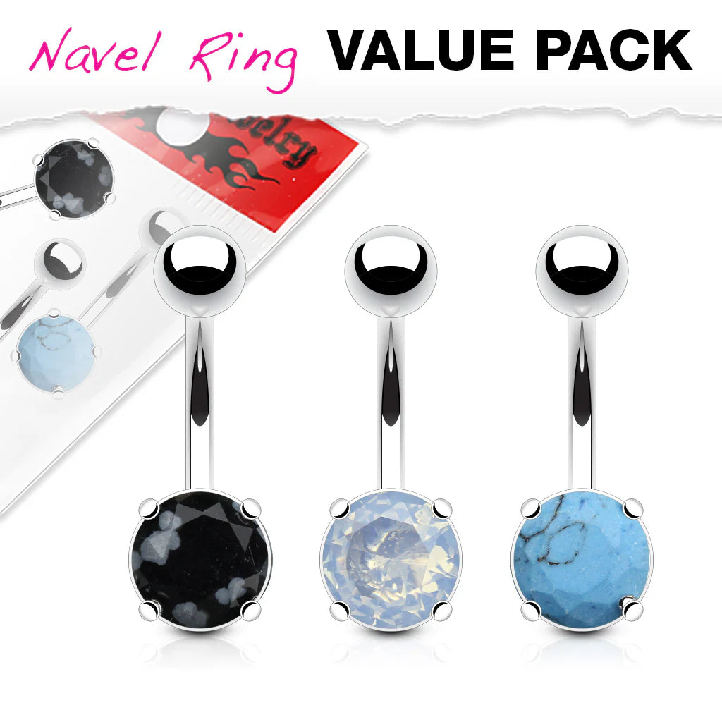 Precious Stone Prong Set Navel Ring